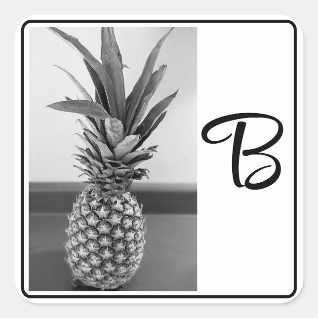 Sticker Carré Impression BW initiale simple photo ananas (Devant)