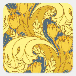 Sticker Carré Impression de motif de tulipe : Art nouveau jaune