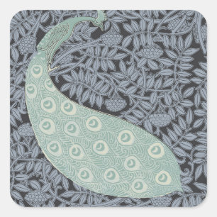 Sticker Carré Impression de paon bleu Art Nouveau vintage Verneu