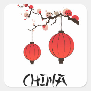 Sticker Carré Impression de poster de voyage Lanternes de Chine.