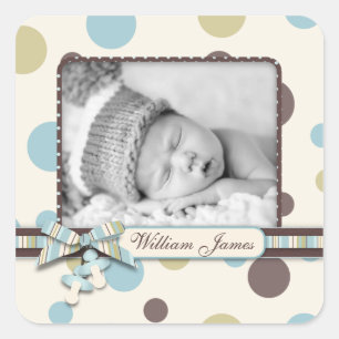 Sticker Carré Impression numérique avec Faire-part de naissance 