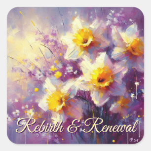 Sticker Carré Impressionniste Daffodique Floral Purple Jaune Art