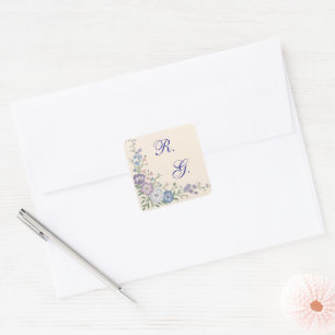 Sticker Carré Imprimé floral botanique violet pastel, blanc et b