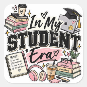 Sticker Carré In My Student Era – Cute College Student Graduatio