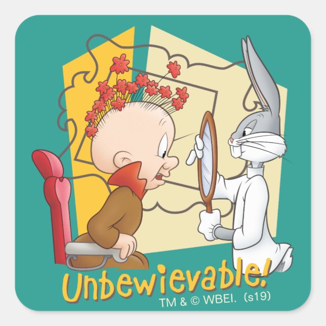 Sticker Carré "Incroyable" Barbier Bugs Bunny™ et Elmer Fudd (Devant)