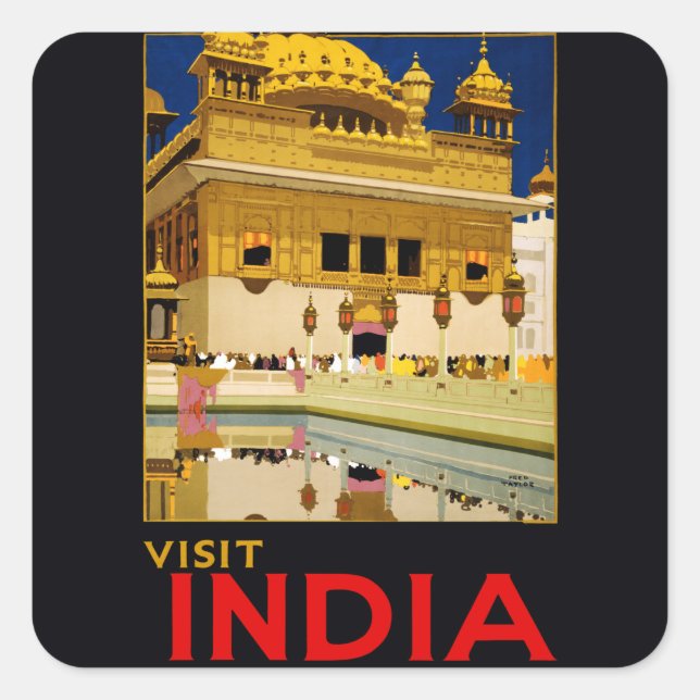 Sticker Carré Inde affiche voyage art vintage indien (Devant)
