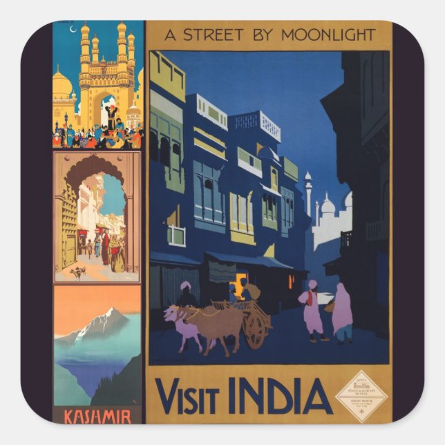 Sticker Carré Inde Travel Poster collants collants (Devant)