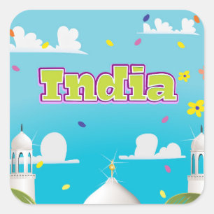 Sticker Carré India Cartoon Travel print.
