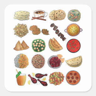 Sticker Carré Indian Foods Plats Cuisine indienne Illustration