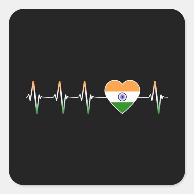 Sticker Carré Indian Heartbeat I Love India Flag Heart Country (Devant)