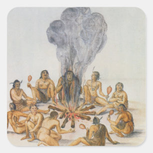 Sticker Carré Indiens autour d'un feu