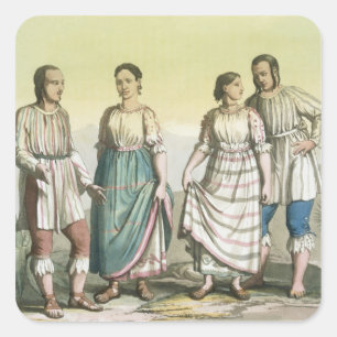 Sticker Carré Indiens Michoacan en costume traditionnel, Mexique