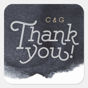 Sticker Carré Indigo aquarelle moderne simple mariage merci