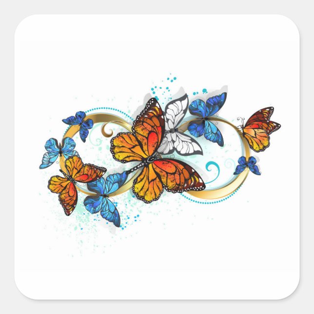 Sticker Carré Infinité de papillons monarques (Devant)