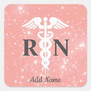 Sticker Carré Infirmière autorisée Caduceus rose blanc gris