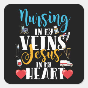 Sticker Carré Infirmière dans mes veines Christian RN Nurse