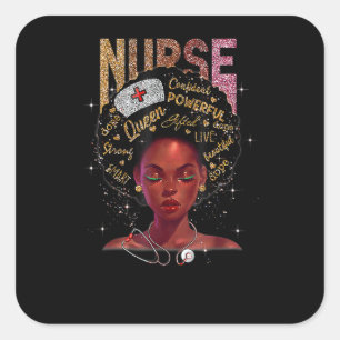 Sticker Carré Infirmière femme noire afro rétro cool Mois de l'h
