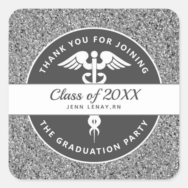 Sticker Carré Infirmière Parties scintillant argent Merci diplôm (Devant)