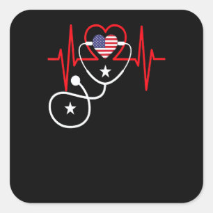 Sticker Carré Infirmière Patriotique Pour Le 14 Juillet Pour Hom