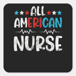Sticker Carré Infirmière Tout Américain Drapeau États-Unis 4 Jui