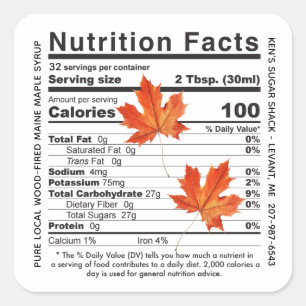 Sticker Carré Informations nutritionnelles sur le sirop d'érable