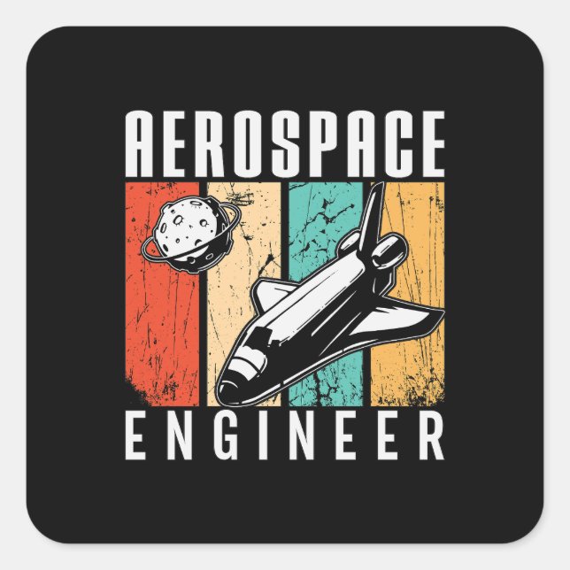 Sticker Carré Ingénieur aérospatial Rocket Space Engineering Ret (Devant)