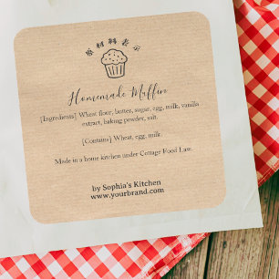 Sticker Carré Ingrédient de boulangerie minimaliste Muffin Kraft