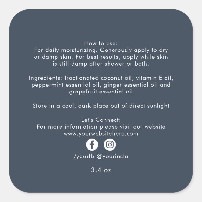 Sticker Carré Ingrédients de produits de beauté biologiques pour (Devant)