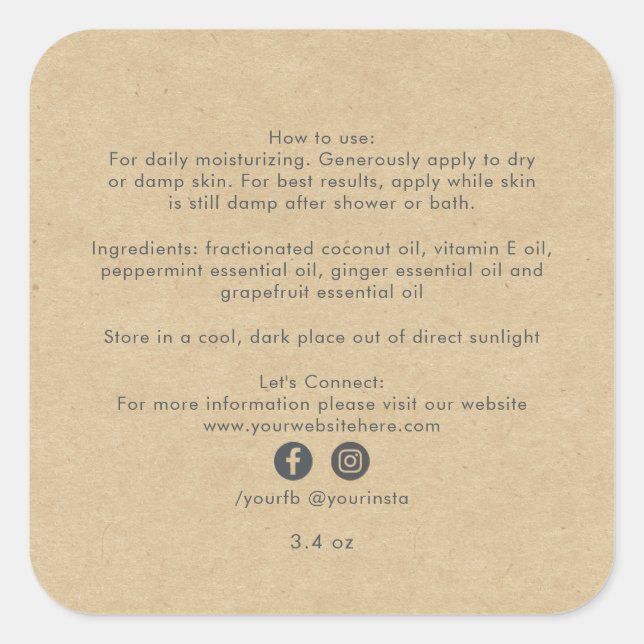 Sticker Carré Ingrédients de produits de beauté de l'entreprise  (Devant)