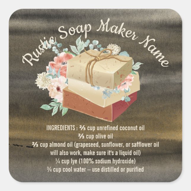 Sticker Carré Ingrédients de Savon Artisanal Rustique (Devant)