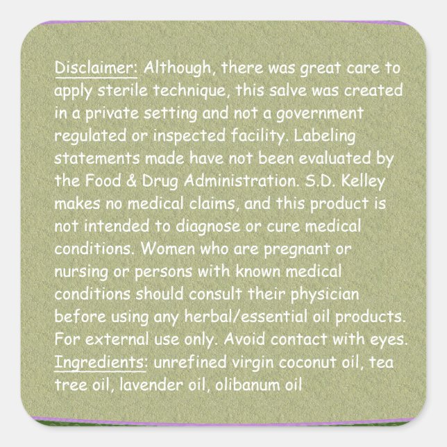 Sticker Carré Ingrédients de texture florale et grise/Disclaimer (Devant)