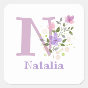 Sticker Carré Initial Plus Nom Natalia & Flowers Design