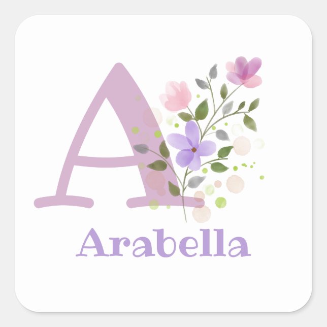 Sticker Carré Initiale Plus Nom Arabella Floral Design (Devant)