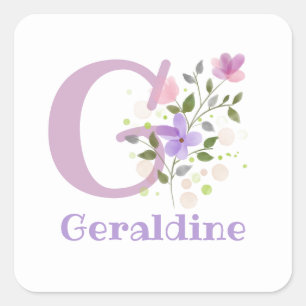 Sticker Carré Initiale Plus Nom Geraldine & Fleurs Design