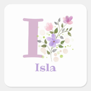 Sticker Carré Initiale Plus Nom Isla & Flowers Design