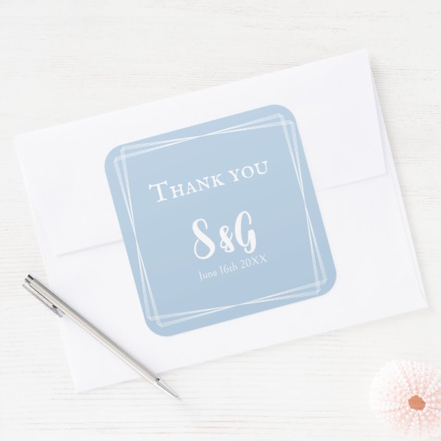 Sticker Carré Initiales de mariage de fantaisie à l'écriture élé (Enveloppe)