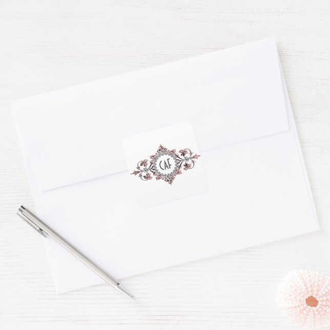 Sticker Carré Initiales de monogramme cachets d'enveloppe rose g (Enveloppe)