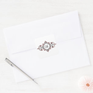 Sticker Carré Initiales de monogramme cachets d'enveloppe rose g