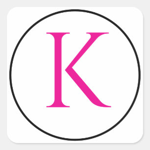 Sticker Carré Initiales de monogramme rose noir blanc Simple Min