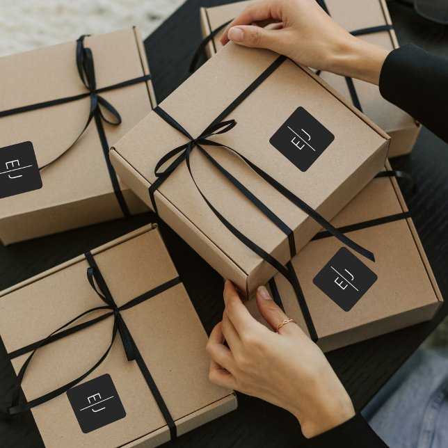 Sticker Carré Initiales de noms noirs modernes (Créateur téléchargé)