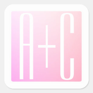 Sticker Carré Initiales du couple Dégradé rose subtil