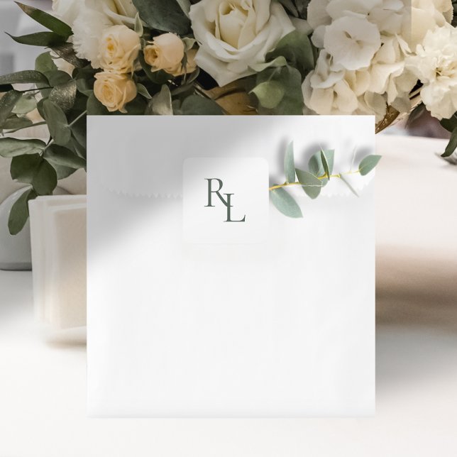 Sticker Carré Initiales minimes à deux Mariages vert doux (Créateur téléchargé)
