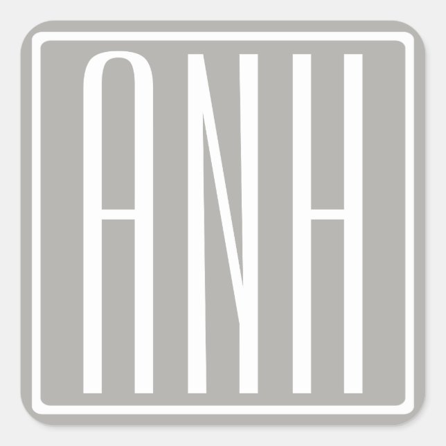 Sticker Carré Initiales Monogramme | Blanc Sur Gris Clair (Devant)