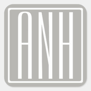 Sticker Carré Initiales Monogramme Blanc Sur Gris Clair