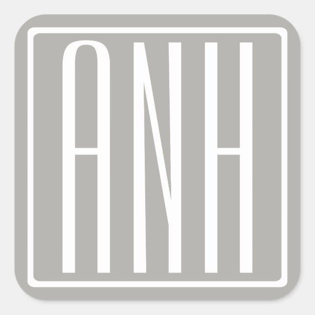 Sticker Carré Initiales Monogramme | Blanc Sur Gris Clair (Devant)