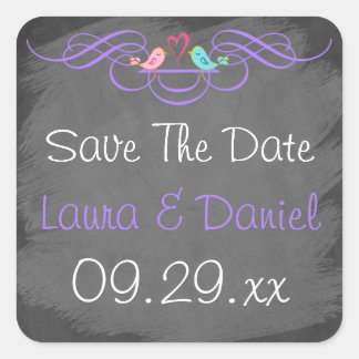 Sticker Carré Inséparables de Whimsical sur Chalkboard Mariage S