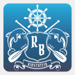 Sticker Carré Insigne marin Dauphins Helm Oars Bouclier nautique