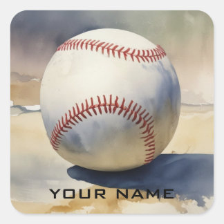 Sticker Carré Inspiration Baseball Ajouter Votre Nom