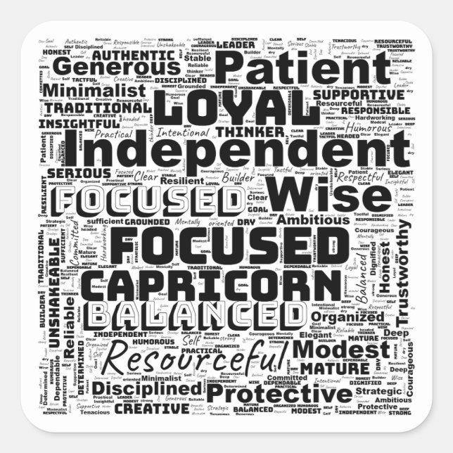 Sticker Carré Inspiration de nuage de mots du zodiaque Capricorn (Devant)