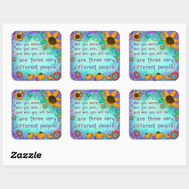 Sticker Carré Inspiration Turquoise Floral Enseignant classe (Feuille)